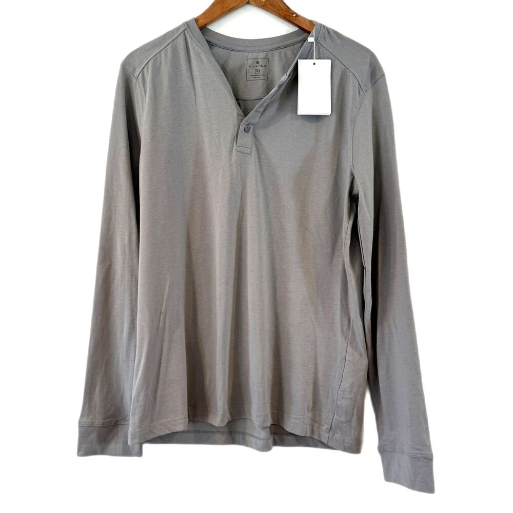Vustra Grey Long Sleeve Henley Knit Shirt Tee Medium Organic Cotton NEW